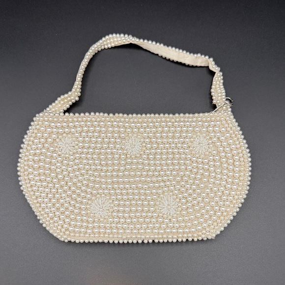 Handbags - Elegant Pearl-Embellished Cream Handbag